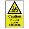 Caution Fork Lift Trucks Operating Sign - RPVC, 200 X 300mm